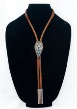 Load image into Gallery viewer, Turquoise/Moonstone Bolo Tie by Jason Murray (Kaw/Potawatomi/Osage/Cherokee)

