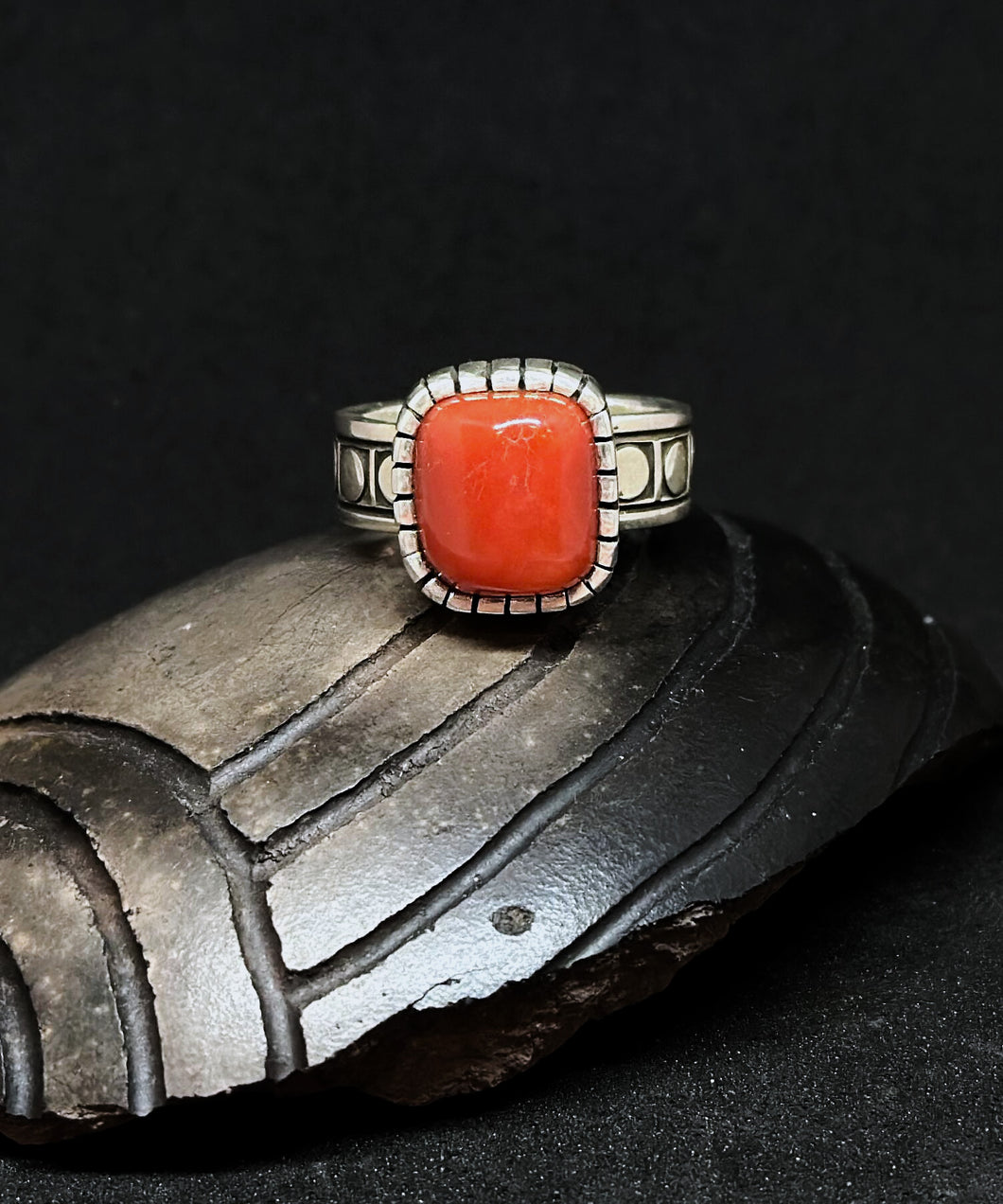 Coral Ring by J.J. Otero (Navajo/Hopi)