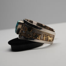 Load image into Gallery viewer, Cuff - Storyteller Sterling Silver/14k Gold w/ Turquoise by Dina Huntinghorse (Wichita)
