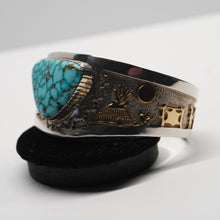 Load image into Gallery viewer, Cuff - Storyteller Sterling Silver/14k Gold w/ Turquoise by Dina Huntinghorse (Wichita)
