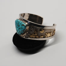 Load image into Gallery viewer, Cuff - Storyteller Sterling Silver/14k Gold w/ Turquoise by Dina Huntinghorse (Wichita)
