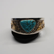 Load image into Gallery viewer, Cuff - Storyteller Sterling Silver/14k Gold w/ Turquoise by Dina Huntinghorse (Wichita)
