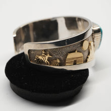 Load image into Gallery viewer, Cuff - Storyteller Sterling Silver/14k Gold w/ Turquoise by Dina Huntinghorse (Wichita)
