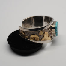 Load image into Gallery viewer, Cuff - Storyteller Sterling Silver/14k Gold w/ Turquoise by Dina Huntinghorse (Wichita)
