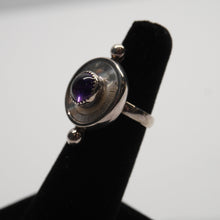 Load image into Gallery viewer, Ring - Hand-Etched Mother of Pearl w/ Purple Amethyst by Rykelle Kemp (Muskoke/Euchee/Choctaw/Navajo)
