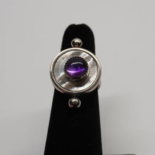 Load image into Gallery viewer, Ring - Hand-Etched Mother of Pearl w/ Purple Amethyst by Rykelle Kemp (Muskoke/Euchee/Choctaw/Navajo)
