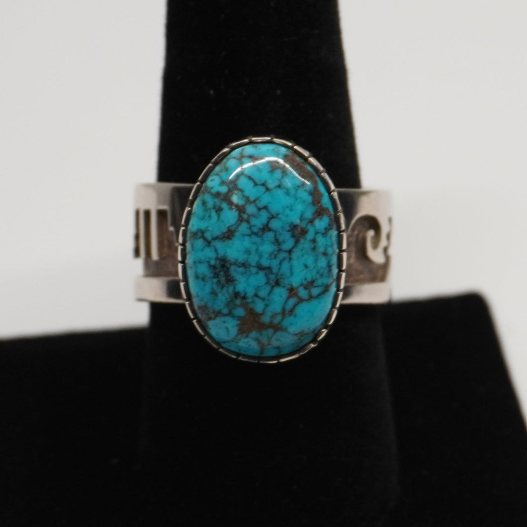 Ring - Sterling Silver w/ Morenci Turquoise by Dina Huntinghorse (Wichita)