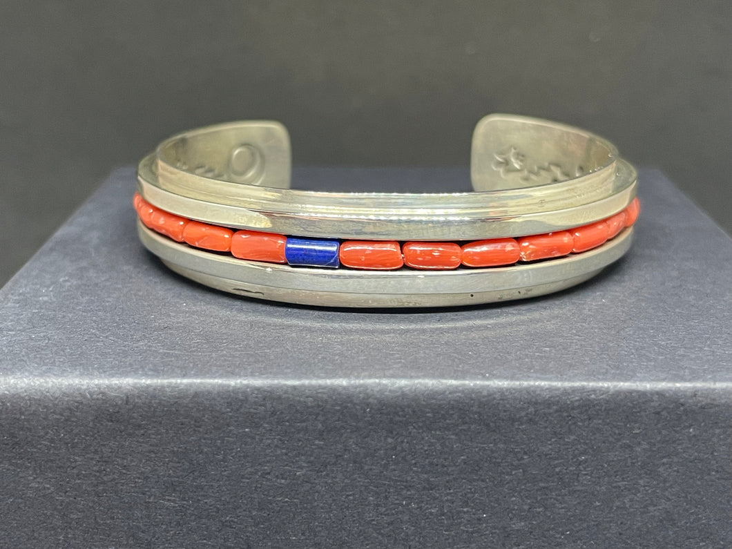 Bracelet - Coral and Lapis by Aaron Brokeshoulder (Choctaw, Shawnee, and Santo Domingo)