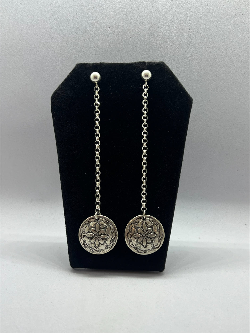 Earrings - Silver Dime Drop - Kenneth Johnson (Muscogee/Seminole)