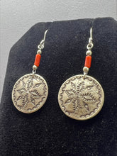 Load image into Gallery viewer, Earrings - Silver Dime w/ Coral - Kenneth Johnson (Muscogee/Seminole)
