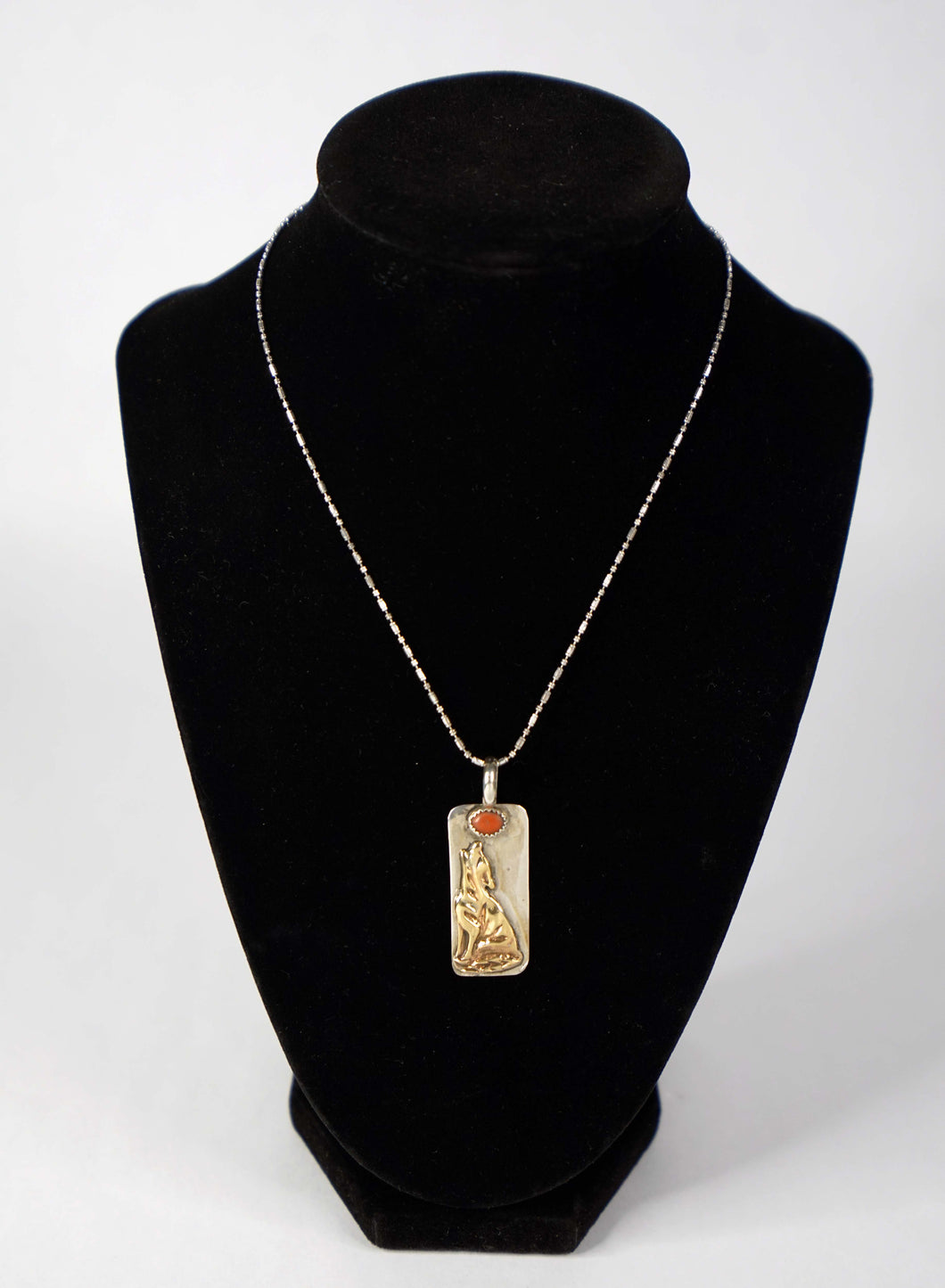 Coral/Gold Howling Wolf Necklace by Steven 